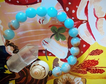Emperor Jasper, Sea Shell, and Large Quartz Crystal Bracelet