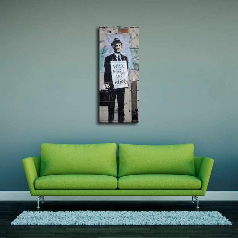 Banksy Will Work for Idiots New HD print on Canvas ready to hang large size Wall Picture wall art for home decoration 50x20 inches