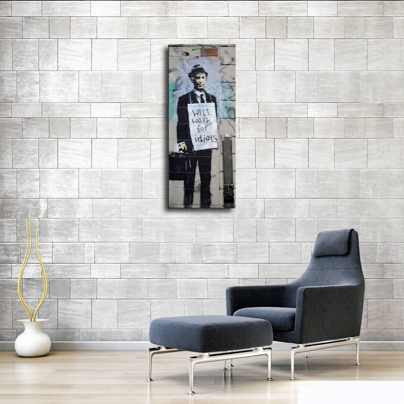 Banksy Will Work for Idiots New HD print on Canvas ready to hang large size Wall Picture wall art for home decoration 50x20 inches