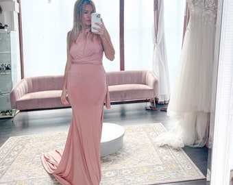 pink fishtail bridesmaid dresses Elegant Mermaid Sweetheart Blush Pink Satin Long Bridesmaid Dresses,MBD126
