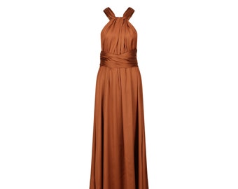 Copper Orange Satin Multiway Infinity Bridesmaid Dress for Weddings