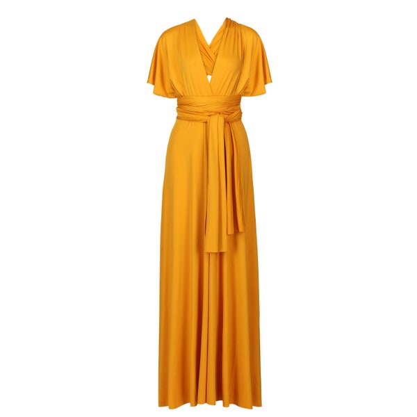 Robe de demoiselle d'honneur infinity jaune moutarde pour mariages