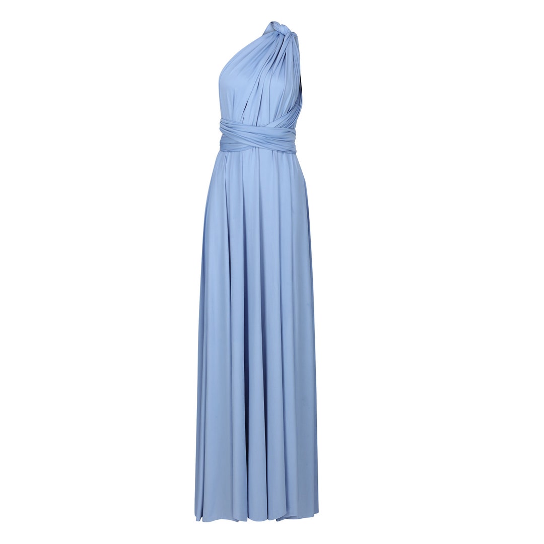 blue multiway bridesmaid dresses Zapaka Women Dusty Blue Bridesmaid Dress Ruched Convertible Boho Chiffon Long Wedding Party Dress, Dusty Blue / UK8