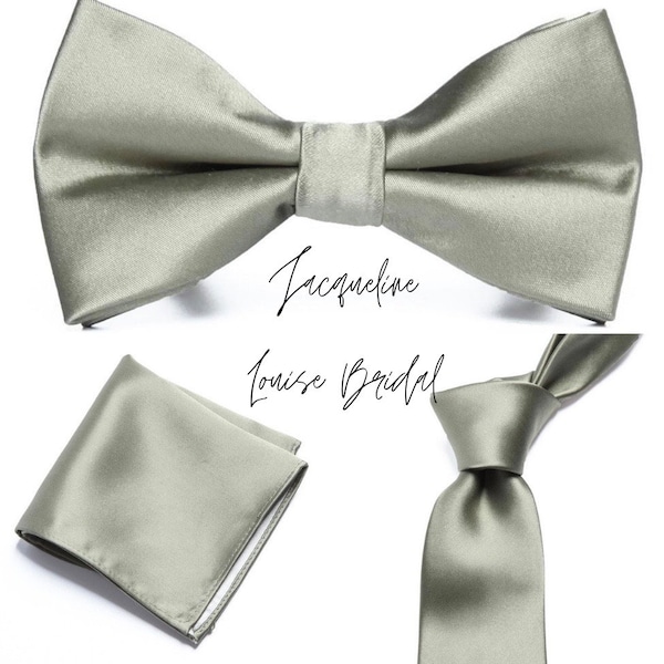 Olive Green Groomsmen Bow tie, tie and pocket square set for weddings