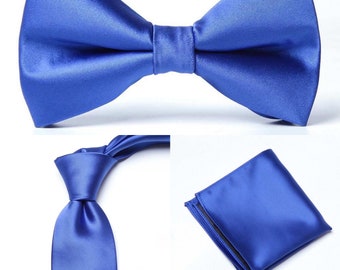 Royal Blue Groomsmen Bow tie, tie and pocket square set for weddings