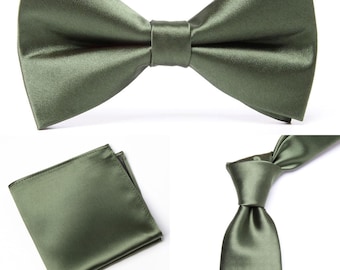 Forest Green Groomsmen Bow Tie Tie and Pocket Square Set for | Etsy UK