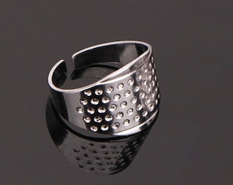 Dedal Sashiko, dedal con anillo ajustable, anillo de dedal, cubierta para dedal, dedal engrosado, dedal de bordado, dedal plateado