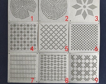 Sashiko Stencil,Sashiko Embroidery Pattern,Japanese traditional pattern,Quilting Stencil,4" Diameter,coaster pattern,10 Pattern Options