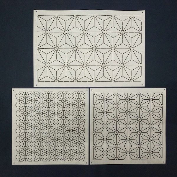 Sashiko Schablone,Sashiko Stickerei Muster,3 Muster,japanisches traditionelles Muster,Hexagonmuster,Teetischmuster, Asanoha,3 Muster