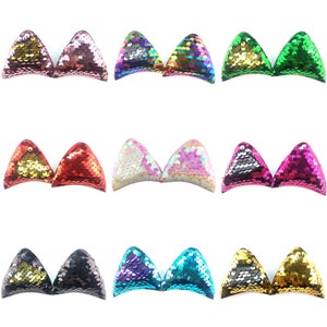 Reversible sequined cat ears,DIY hairpin, accessory headwear,DIY Headband Ears,Sequin Cat Ears,6*6cm/2.4*2.4inches