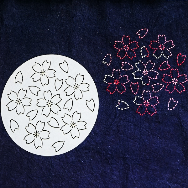 Sashiko Stencil,Sashiko embroidery pattern,Japanese traditional pattern,Quilt stitch mold,6 inch,Cherry blossom pattern,coaster pattern