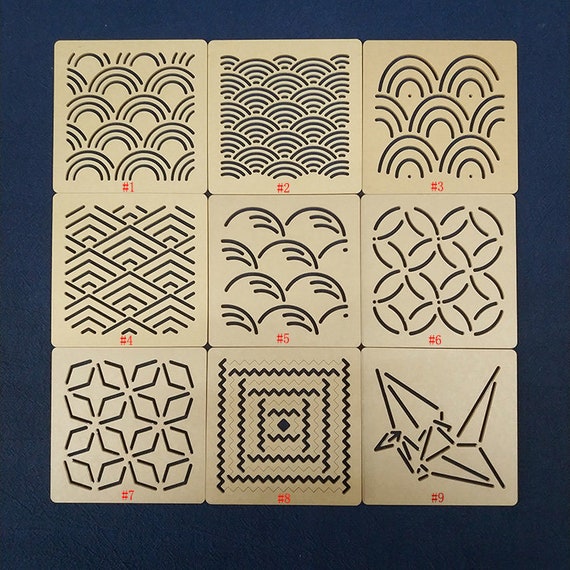 Sashiko Stencil,sashiko Embroidery Pattern,japanese Traditional  Pattern,quilt Stitch Mold,flower Cross Pattern,coaster Pattern,2 Pattern 