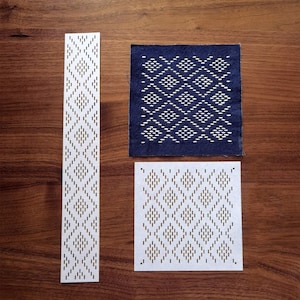 刺し子ステンシル、刺し子刺繍パターン、和風ステッチモールド、キルトステッチモールド、幾何学、コースターパターン、菱形パターン、2サイズ
