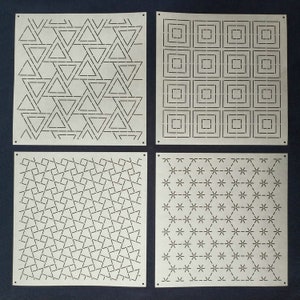 刺し子ステンシル、刺し子刺繍パターン、キルトステッチモールド、4つの形状オプション、日本の伝統模様、創造的な幾何学模様