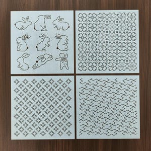 Plantilla Sashiko, patrón de bordado Sashiko, molde de puntada de edredón, patrón tradicional japonés, patrón creativo, Sakura, conejo de dibujos animados