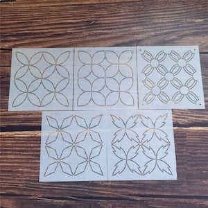Sashiko Stencil,Sashiko embroidery pattern,Quilt stitch mold,4 inch diameter,5 pattern options,Qibao pattern,coaster pattern