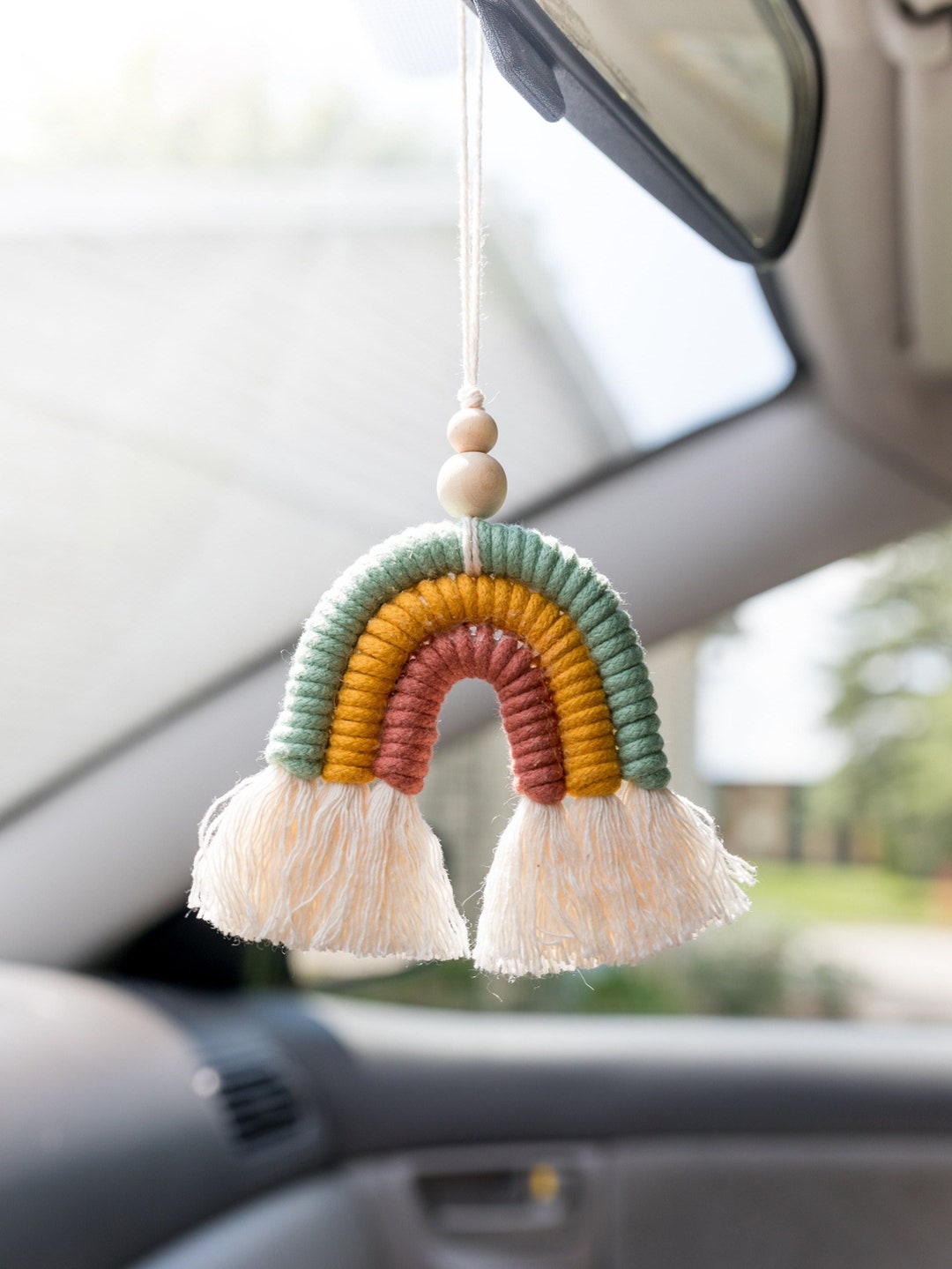 Macrame Rainbow Car Charm / Boho Rainbow / Car Oil Diffuser / Gift for Baby / Gift for Her