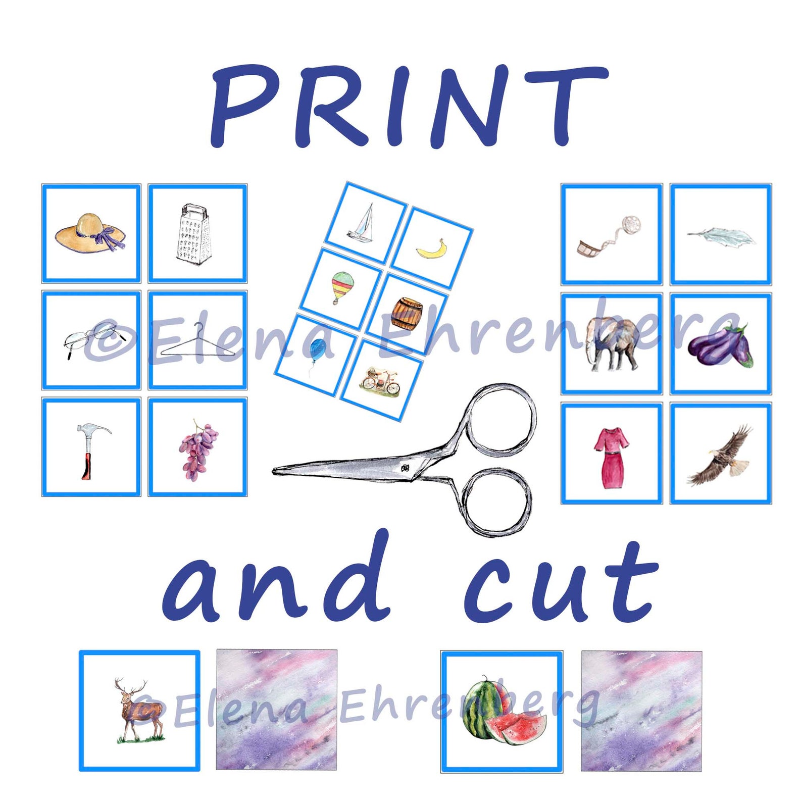 100 Printable Memory Cards, Digital Cards, Party Game, Instant PDF