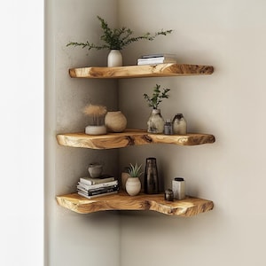 Handmade Floating Shelf Live Edge Corner Custom Shelves Heavy Duty Shelf Rustic Wooden Wall Mounted Tamarind Wood Shelf Home Decor
