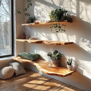 Rustic Floating Shelves Wall Floating Shelves Handcrafted Solid Wood Living Room Decor Office Decor Gifts