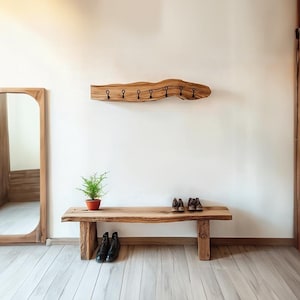 Rustic Coat Rack Hanger And Chair Set Handmade Solid Wood Natural Style Living Room Decor Family Gifts
