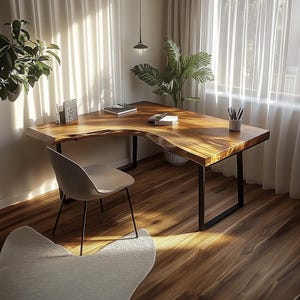 Solid Wood Office Desk Live Edge Table for Modern Home Interior and Stylish Workspace Decor