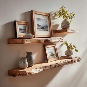 Rustic Floating Wood Shelf Natural Edge Wall Shelf for Entryway Bedroom or Living Room Handmade Small Wooden Display Shelf