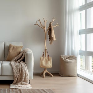 Standing Coat Rack Custom Wooden Coat Rack Driftwood Rack with Tree Branch Hooks for Hanging Clothes  Bedroom Farmhouse  Decor Home Gift