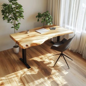 Solid Wood Rustic Desk Live Edge Table Handcrafted Furniture for Stylish Office and Modern Home Decor