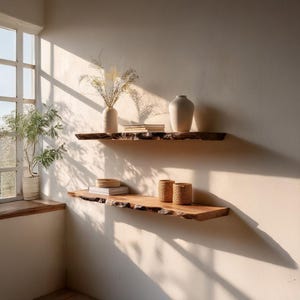 Rustic Floating Shelf Shelves Live Edge  Wall Mounted  Walnut Floating Shelves Farmhouse Solid Floating Shelf Kitchen Bathroom Decor Gift