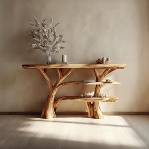 Unique Tree Shaped Console Table Handmade Solid Wood Rustic Entryway Table Natural Wooden Living Room Furniture Accent