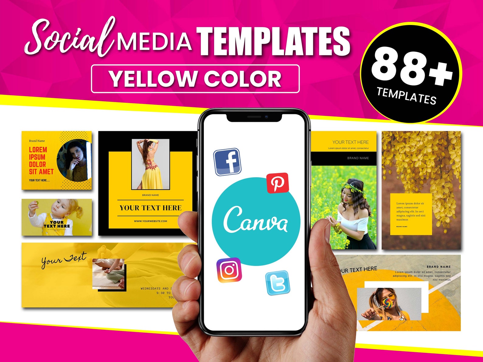 YELLOW Social Media Template for Yellow Color Lovers Etsy Canada