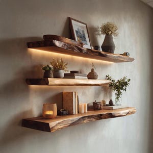 Live Edge Floating Wall Shelf, Solid Wood Floating shelves, Handmade Wooden Wall Bookshelf, Minimalist Floating Shelf for home decor