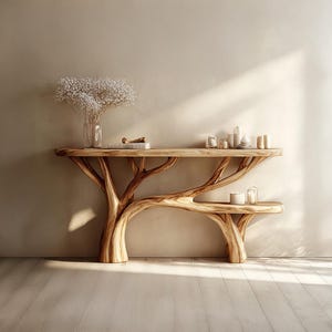 Unique Tree Shaped Console Table Handmade Solid Wood Rustic Entryway Table Natural Wooden Living Room Furniture Accent