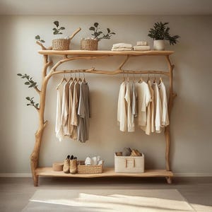Natural Wood Clothes Rack Standing Clothes Rack Customized Assembly Products Home Decor  Housewarming Gifts
