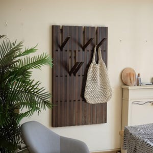 Wood Coat Rack Piano Coat Rack Hanging Clothes Key Holder Hanger Wall Mounted Entry Storage Flip Down Hooks Wooden Furniture Gift Decor Home