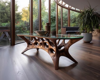 Handmade Rustic Solid Wood Coffee Table Frame Sculptural Biomorphic Table Modern Art Furniture Living Room Decor