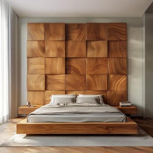 Modular Wood Headboard Panels Solid Wood Wall Tiles Rustic Driftwood Wall Art Wooden Accent Wall  Modern Custom Wood Bedroom Decor Gift