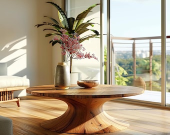 Round Solid Wood Coffee Table Rustic Live Edge Wooden Coffee Table Antique Wood Furniture Living Room Decor Housewarming Gift