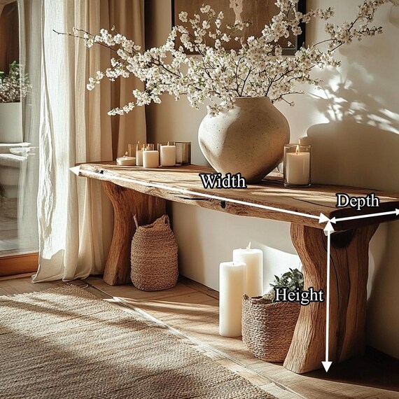 Rustic Wood Entryway Bench Live Edge Console Table Solid Wood Shoe