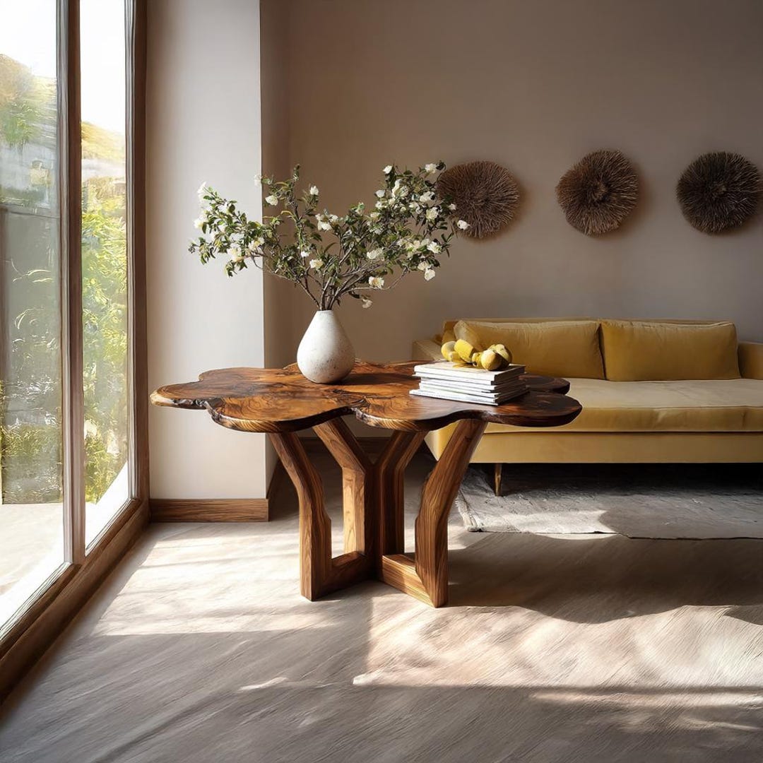Handcrafted Live Edge Coffee Table Solid Wood Tree Shape Table Modern ...