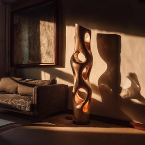 Handcrafted Sculptural Floor Lamp Solid Wood Live Edge Wood Biomorphic Light Fixture Rustic Artistic Home Lighting Decor
