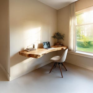 Floating Desk Live Edge Table Natural Wood Desk Handmade Furniture Minimalist Style for Home Office or Small Spaces