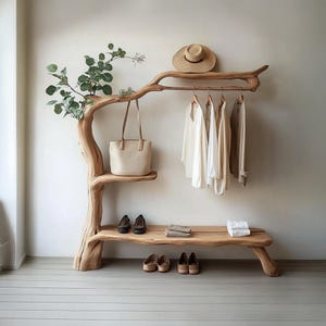 Clothes Hanging Rack Handmade Assembly and Disassemble Design Made from Natural Tree Trunk Home Decor Gift for Family