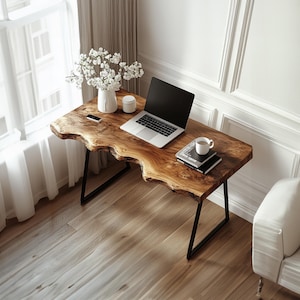 Tavolo da lettura consolle fatto a mano, gambe naturali, legno massello, venature del legno uniche, decorazione classica e regalo