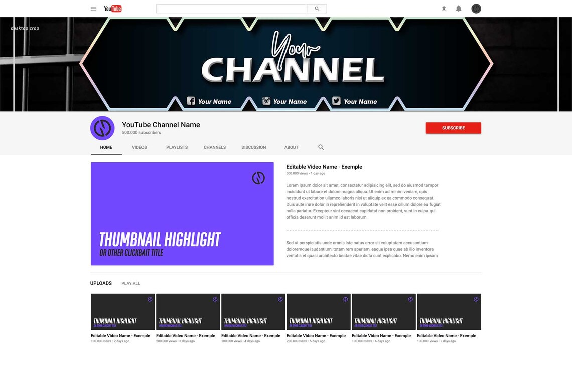 Premade Black YouTube Banner Template YouTube Channel Art Etsy