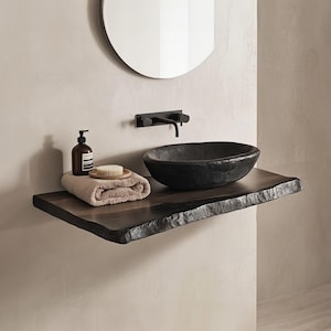 Black Wood Minimalist Floating Bathroom Vanity Shelf Custom Wood Live Edge Wall Mounted Wooden Shelf Handcrafted Decor Gift Mother