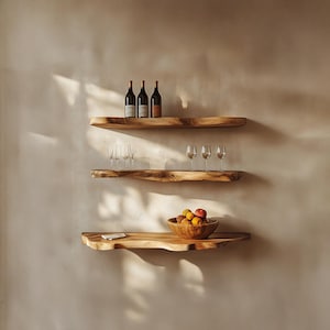 Rustic Live Edge Floating Shelf Custom Handcrafted Heavy Duty Wall Mounted Handmade Corner Solid Wood Home Decor