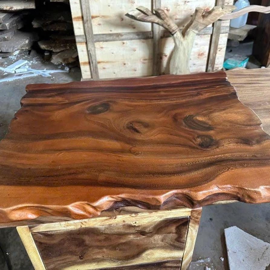 Rustic Live Edge Kitchen Island Countertop, Solid Wood Slab Bar Table ...