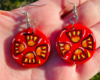 Veggie Earrings - Tomato Slice Earrings - Handmade Food Earrings - Cottagecore Jewelry - Garden Lovers Gifts